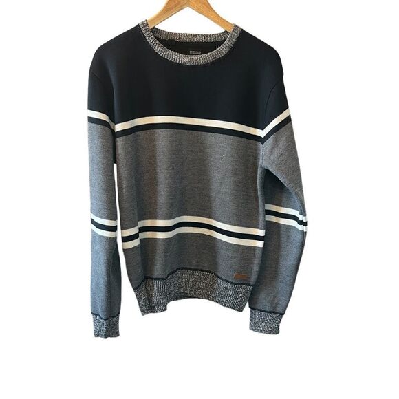 MENS BUFFALO Striped Blue & Grey Pullover Knit Sweat Shirt M - Picture 1 of 9